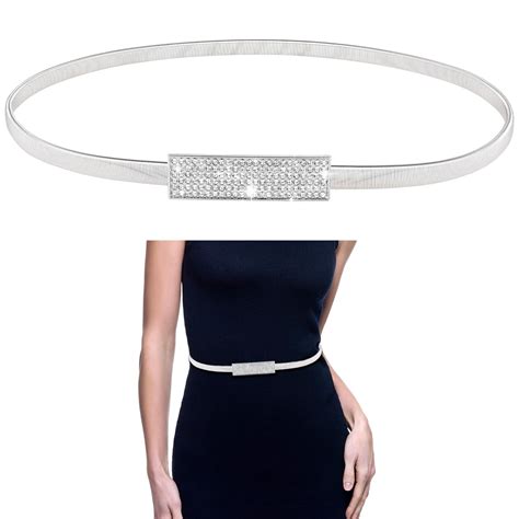 Women Skinny Metal Waist Belt Adjustable Ladies Rhinestone Elastic ...
