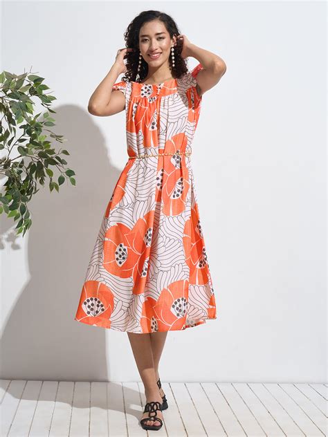 Buy Orange Cotton Party Dress For Women Online In India - Zola