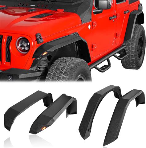 Amazon.com: Hooke Road Wrangler JL Front and Rear Fender Flares Kit w/LED Turn Signal Lights for ...
