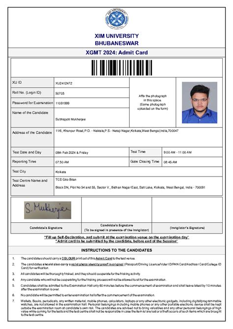 XGMT Admit card - This is a document which is important - XIM ...