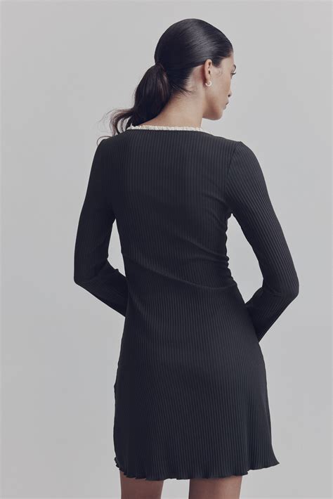 Scoop-neck ribbed dress - Dark grey - Ladies | H&M IN