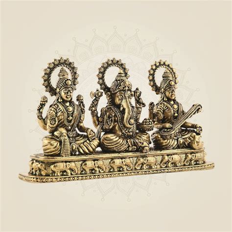 Brass Ganesh Lakshmi Saraswati Idol | Prosperity & Wisdom