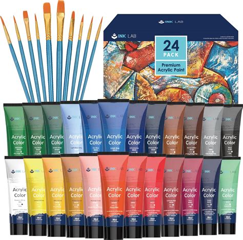 Elan Professional Acrylic Paint Set, 24 Acrylic Paint Tubes 12ml ...