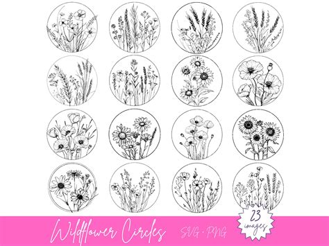 Wildflower Circle SVG + PNG Bundle – Floral Wreath Sublimation Graphics ...