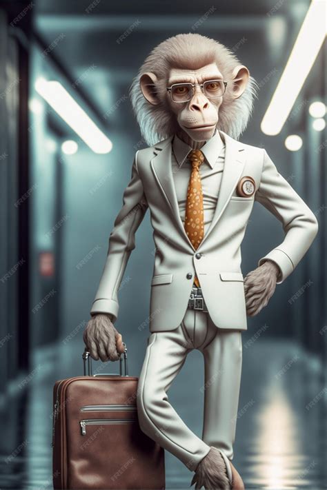 Premium Photo | Monkey in a suit with a suitcase generative ai