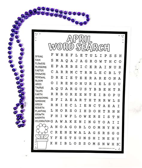 Free April Word Search Printable for Kids