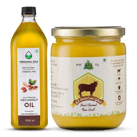 Buy A2 Desi Cow Ghee (500 Ml.) & Groundnut Oil (1L) in India at Best ...