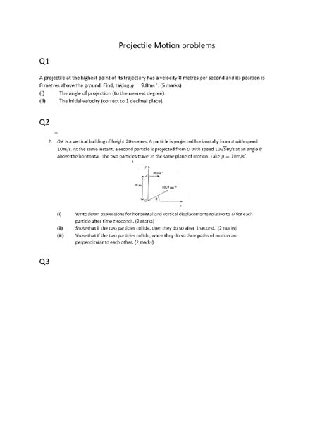 Projectile motion problems - 1131 - Projectile Motion problems Q Q Q ...