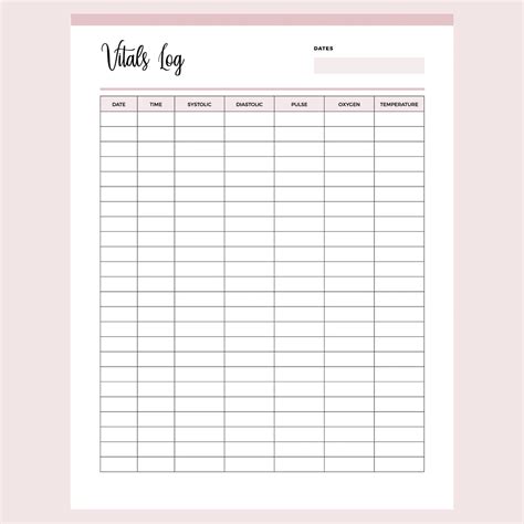 Printable Vital Signs Log | Instant download PDF | A4 & US Letter ...