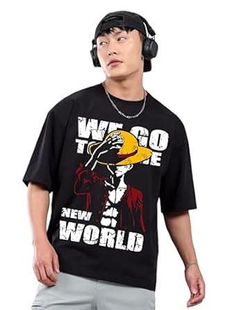 Buy navyatam Oversized Black T-Shirt with One Piece Luffy Print (in ...