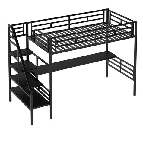 Buy Branax Metal Loft Bed with Desk, Loft Bed with Full-Length ...