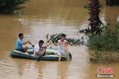 洪峰过境广西柳州 民众水中划船抓鱼_图片频道__中国青年网