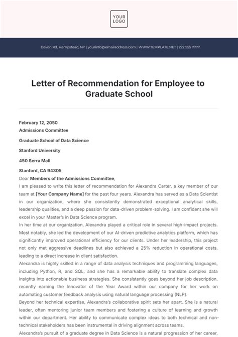 Letter Of Recommendation For Graduate School Template - Ablebionics