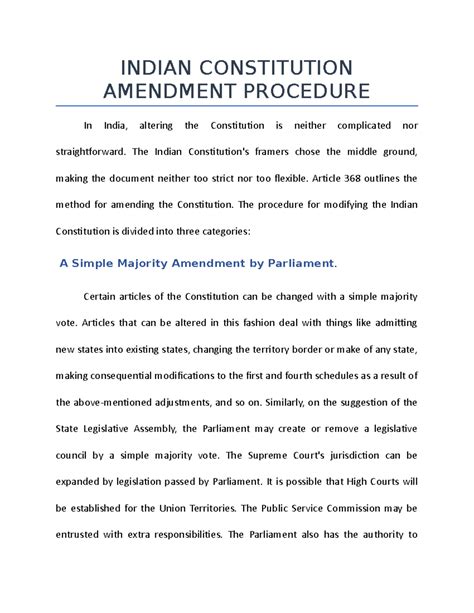 Indian Constitution Amendment Procedure - INDIAN CONSTITUTION AMENDMENT ...