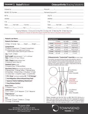 Osteoarthritis Bracing Order Form - Blank Fillable Template | Fill Out ...