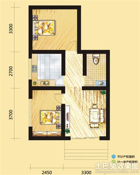 55平米两室一厅户型图,54平米小户型样板间,55平方户型图_大山谷图库