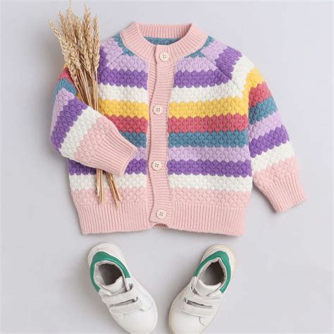 Shop Online Girls Multi Coloured Stripe Print Full-Sleeve Sweater at ₹939