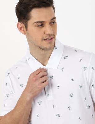 Pure Cotton Printed Polo Neck T-Shirt