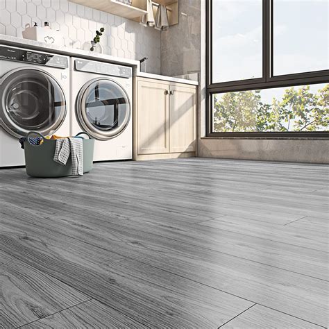 FunStick 6"x36" 15 Tiles Vinyl Flooring Peel and Stick Floor Tile Grey ...