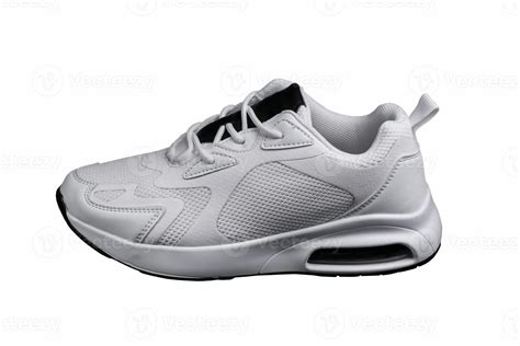 White sneaker with black accents isolated. Sports shoes on a white ...