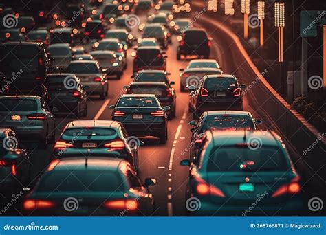 Vehicles Stuck In Snowy Traffic Jam - Generative AI Royalty-Free ...