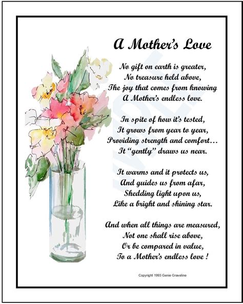 A Mother's Love. DIGITAL DOWNLOAD, Mother Poem, Mother Verse, Thank You ...