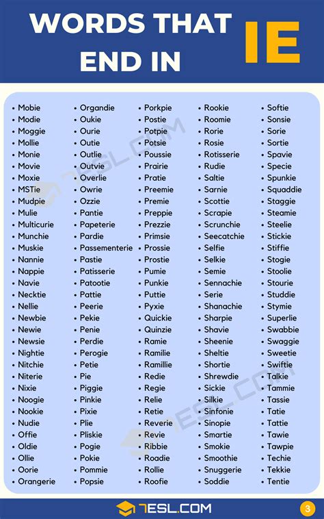 Words that End in IE (560+ Words in English) • 7ESL