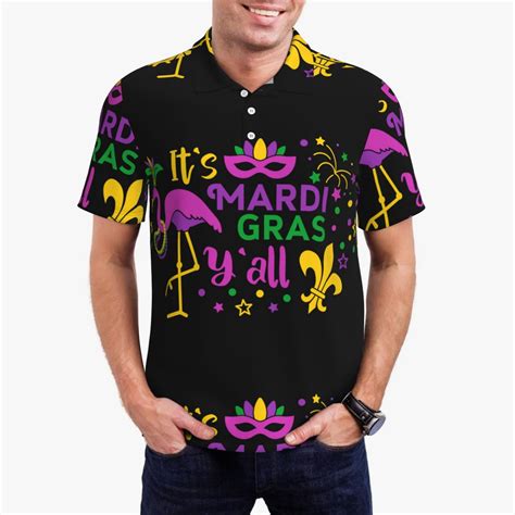 Haiem Mardi Gras with Flamingo Pattern Mens Polo Shirts Quick Dry Short ...