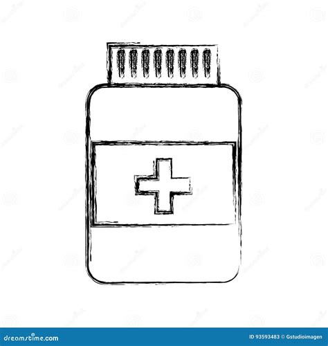 Sketch draw pill bottle stock vector. Illustration of drug - 93593483