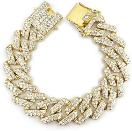 Buy Hip Hop White Diamond Cut Stone & Gold Plated Cuban Bracelet ...