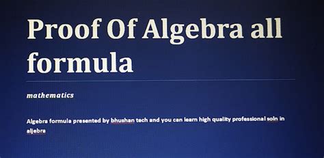 Proof Of Algebra Formula