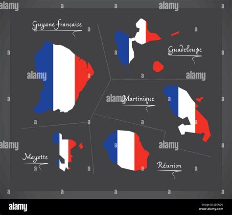 French overseas departments map with French national flag illustration ...