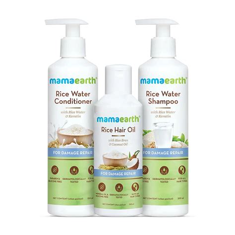 Mamaearth Rice Hair Oil – 150 ml + Rice Water Shampoo – 250 ml + Rice ...