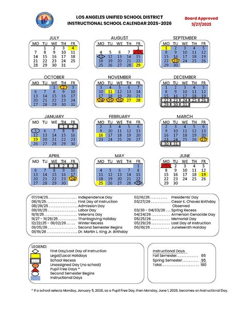 Lausd Calendar 2025 26 Printable - Calendar 2026 Printables