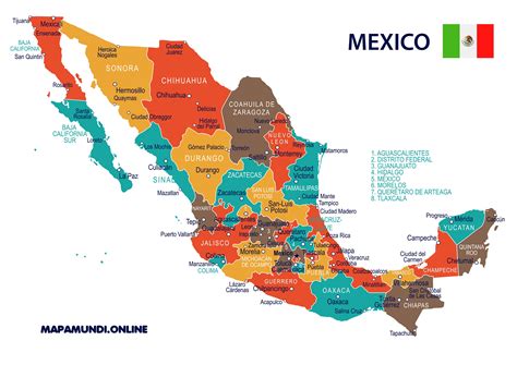 Mexico Labeled Map With Colors