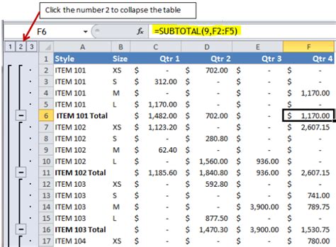 Image result for Creating Subtotal in Excel
