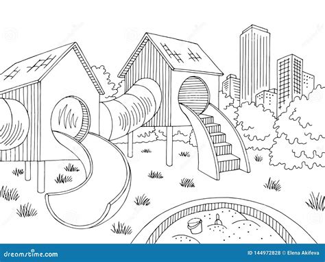Playground Graphic Black White Landscape Sketch Illustration Vector ...
