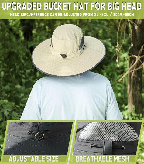Men's Big Head Extra Wide Brim Sun Hat - UPF50+ XXL Adjustable Waterproof Hat - OZ Smart