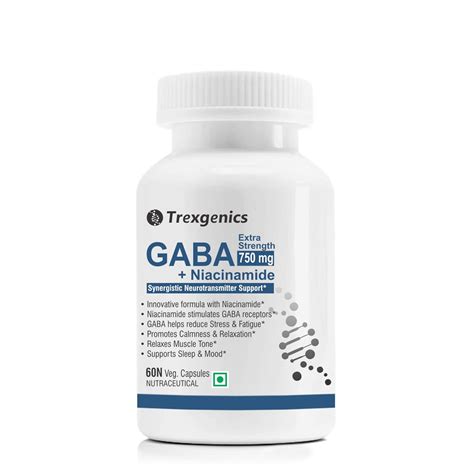 Trexgenics GABA (Gamma aminobutyric aicd) 750 mg, Niacinamide 8 mg ...