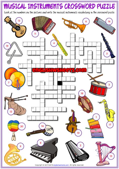 Printable Musical Instruments Crossword Puzzle - Free Printable ...
