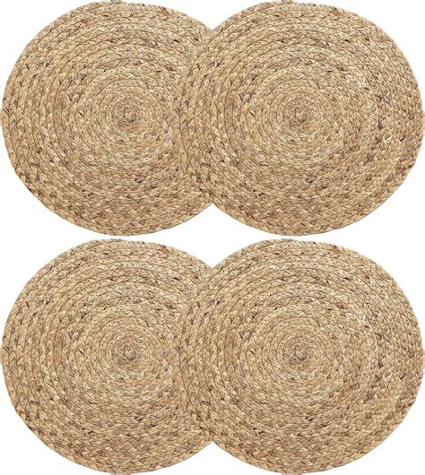 Amazon.com: Round Woven Placemats Set of 4, 12" Boho Rattan Placemats ...