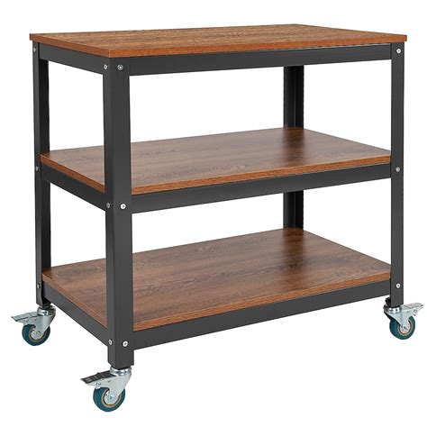 Flash Furniture Livingston Brown Oak Metal 3-Shelf Bookcase (30-in W x ...