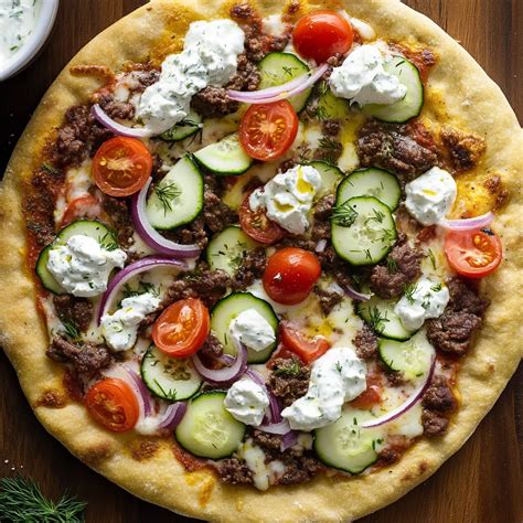 Homemade Gyro Pizza with Tzatziki Sauce Recipe - Savoury Flavor