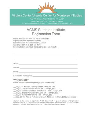 Fillable Online VCMS Summer Institute Registration Form Fax Email Print ...