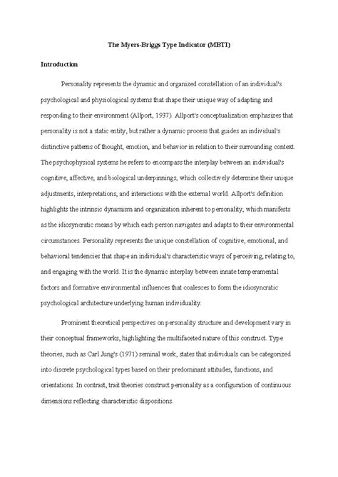 Report on Myers-Briggs Type Indicator. - The Myers-Briggs Type ...