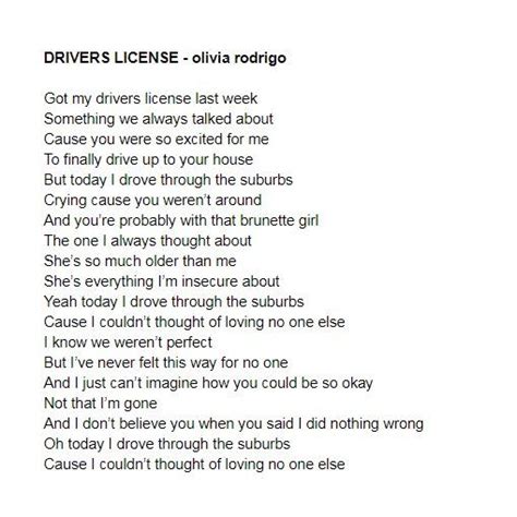 Image result for Drivers License Lyrics Clean Version