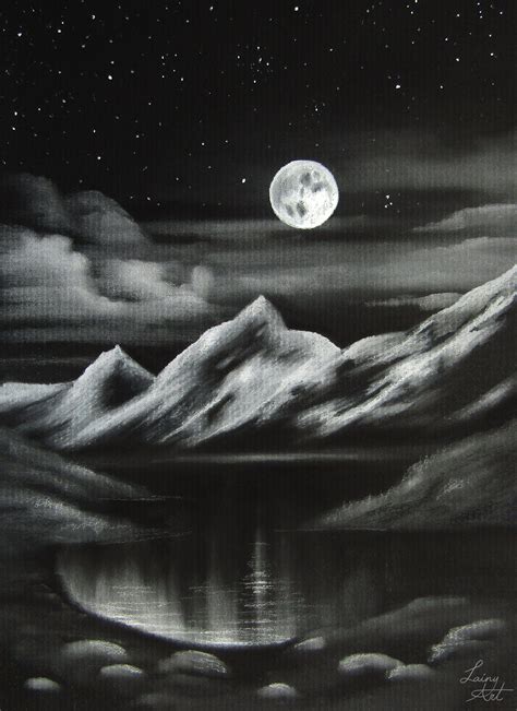 Black Night Landcape - Original Art - Charcoal Drawing - Night Sky ...
