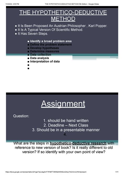 THE Hypothetico- Deductive Method 5th Edition - Google Slides - THE ...