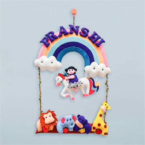 Buy Personalized Rainbow & Unicorn Theme Felt Kids Name Plate Online On ...