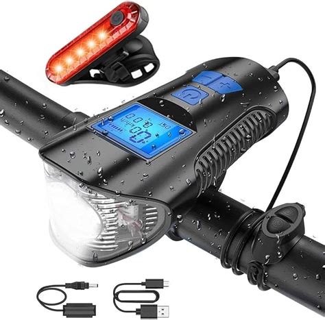 TCKW Bicycle Light Set, Bicycle Rear Light with Speedometer Odometer ...